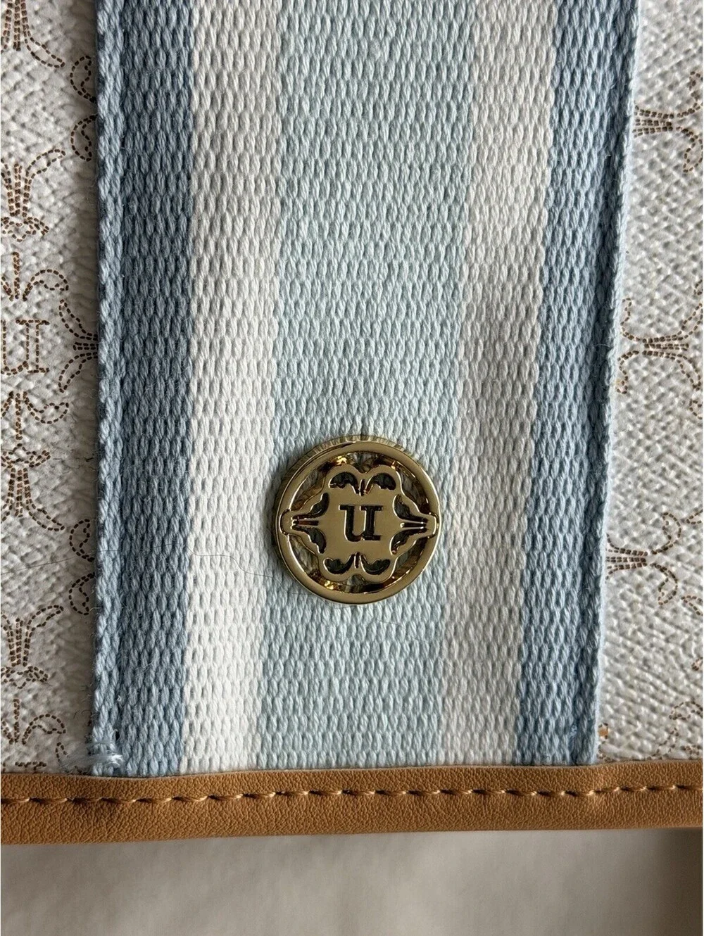 Tory Burch Brielle Logo Tote Bag Chalk Blue Stripe Large Zip Shoulder Handbag